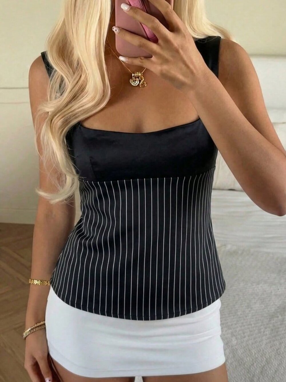 Multicolor Casual Women's Versatile Striped Backless Tie-Up Camisole Top